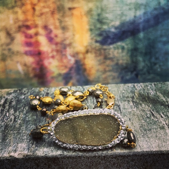 Handmade Pavé Green Druzy Pyrite necklace - Picture 3 of 8